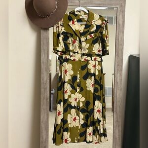 Orla Kiely Olive Floral Midi Dress
